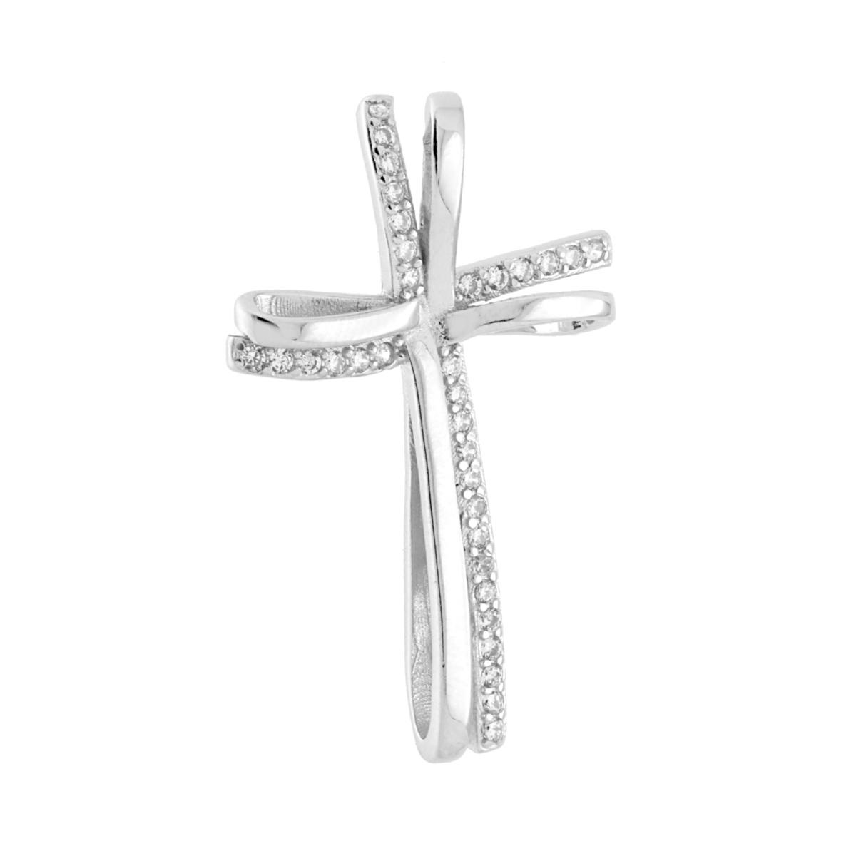Ciondolo Croce con Cubic Zirconia Bianchi in ARGENTO 925 Galvanica Rodio