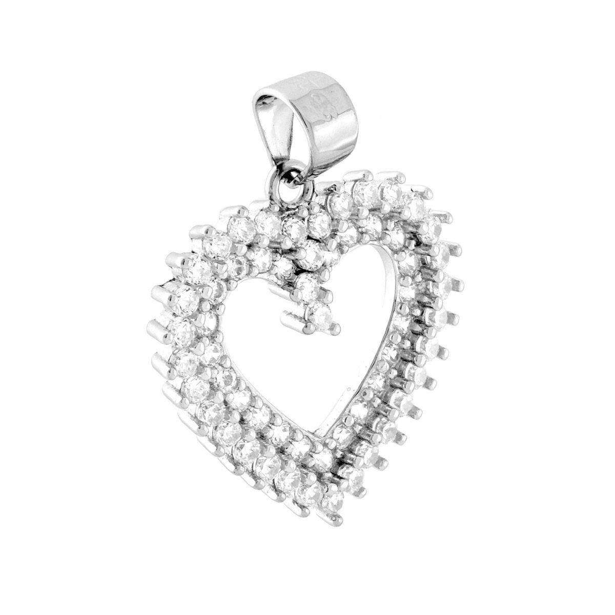 Ciondolo Cuore con Cubic Zirconia Bianchi in ARGENTO 925 Galvanica Rodio