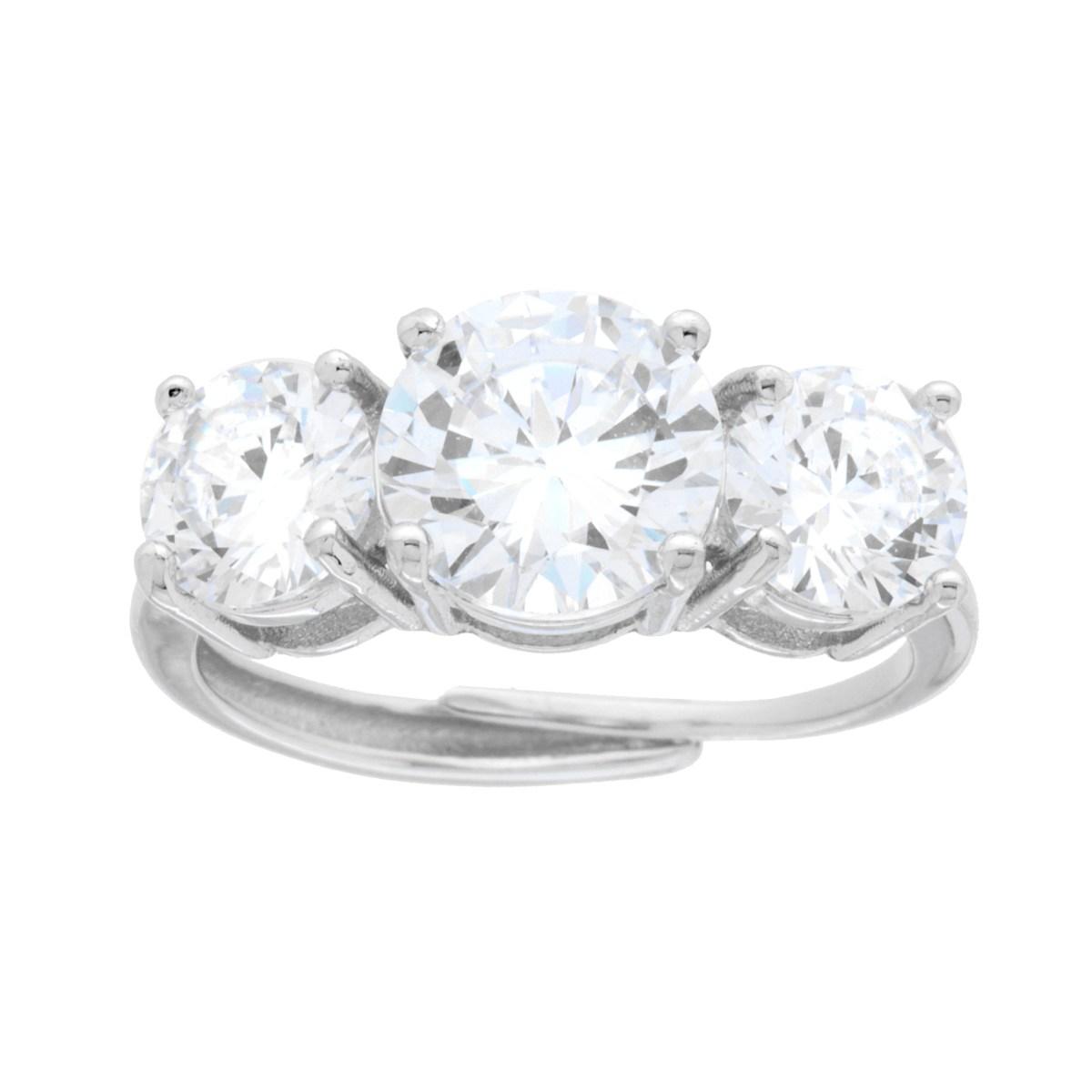 Anello Trilogy con Cubic Zirconia Bianchi mm 6 e 8 in ARGENTO 925 Galvanica Rodio
