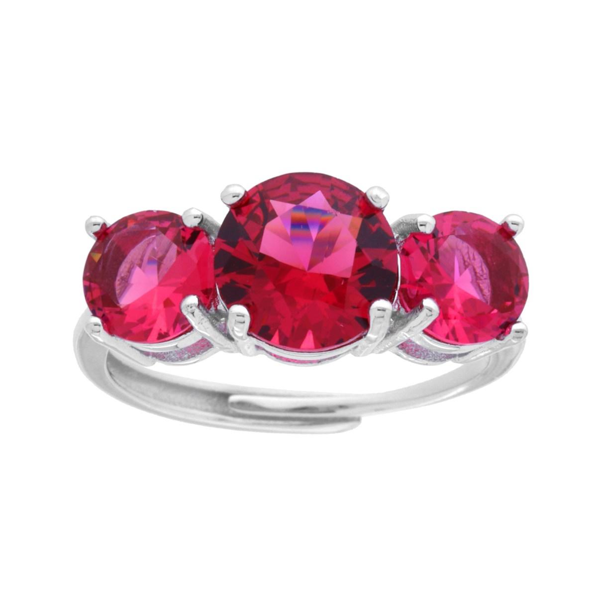 Anello Trilogy con Cubic Zirconia Rosso Rubino mm 6 e 8 in ARGENTO 925 Galvanica Rodio