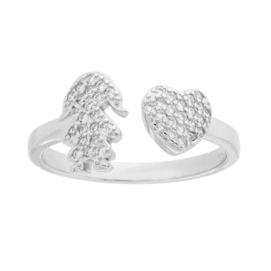 Anello Famiglia con figlia bimba e cuore Cubic Zirconia Bianchi in ARGENTO 925 Galvanica Rodio