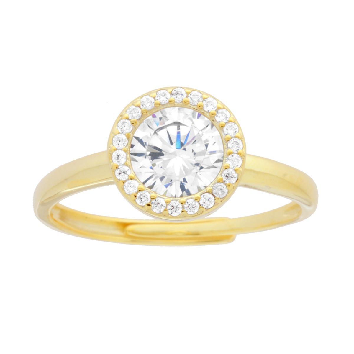 Anello Solitario con Cubic Zirconia Bianco in ARGENTO 925 Galvanica Oro<br />