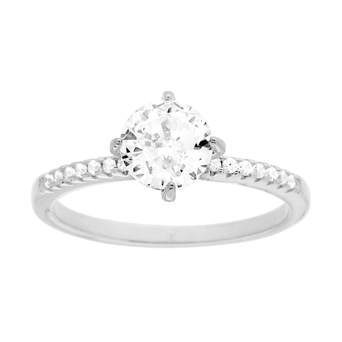 Anello Solitario con Cubic Zirconia Bianco mm 6 in ARGENTO 925 Galvanica Rodio<br />