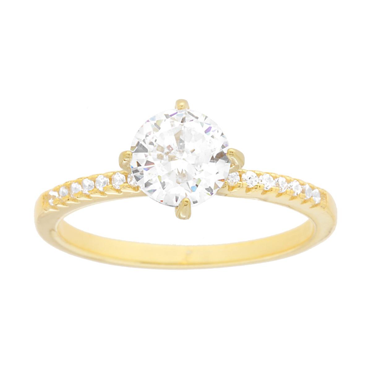 Anello Solitario con Cubic Zirconia Bianco mm 6 in ARGENTO 925 Galvanica Oro