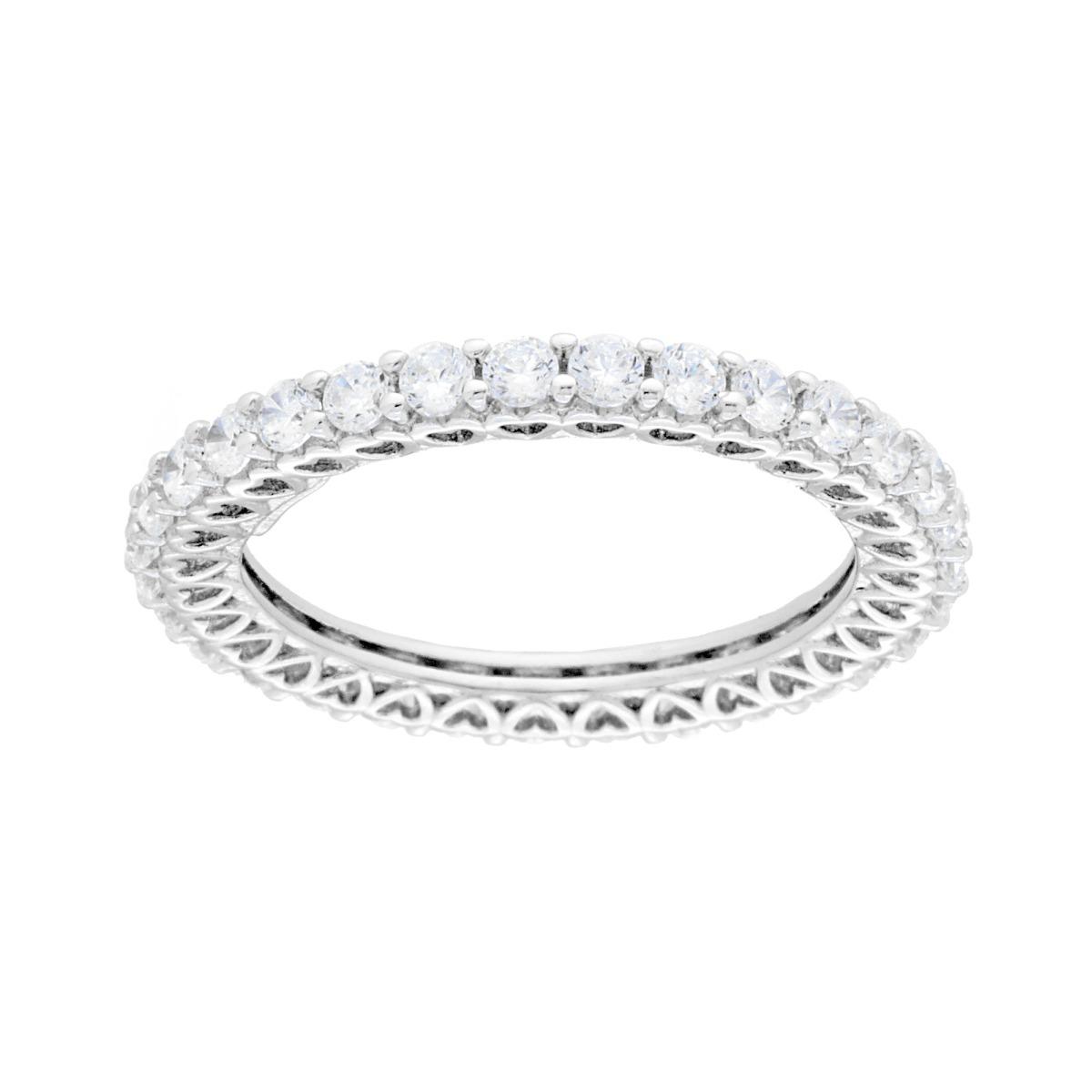 Anello Eternity Veretta a giro con Cubic Zirconia Bianchi e montatura con Cuori in ARGENTO 925 Galvanica Rodio