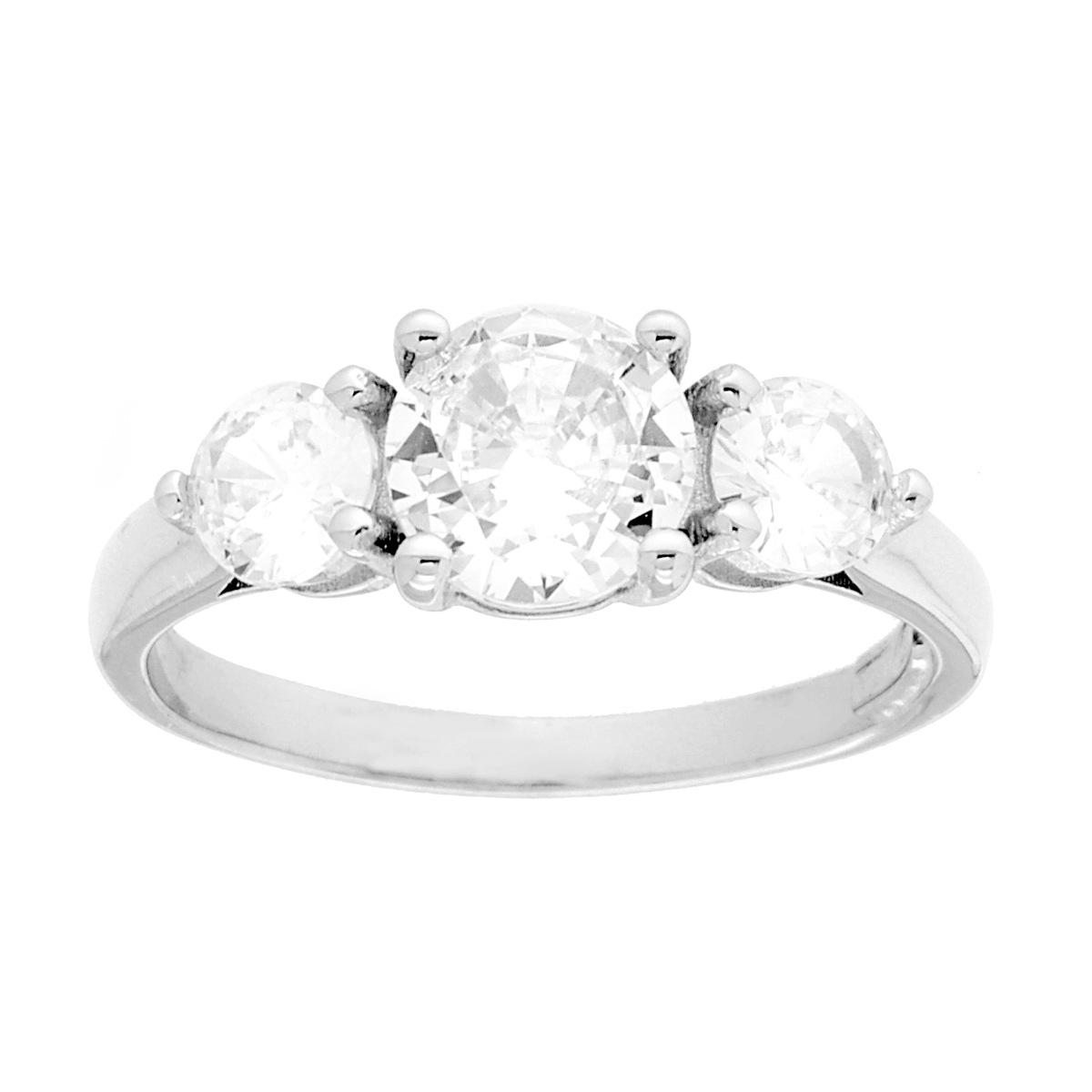 Anello Trilogy con Cubic Zirconia Bianco mm 6 e 4 in ARGENTO 925 Galvanica Rodio