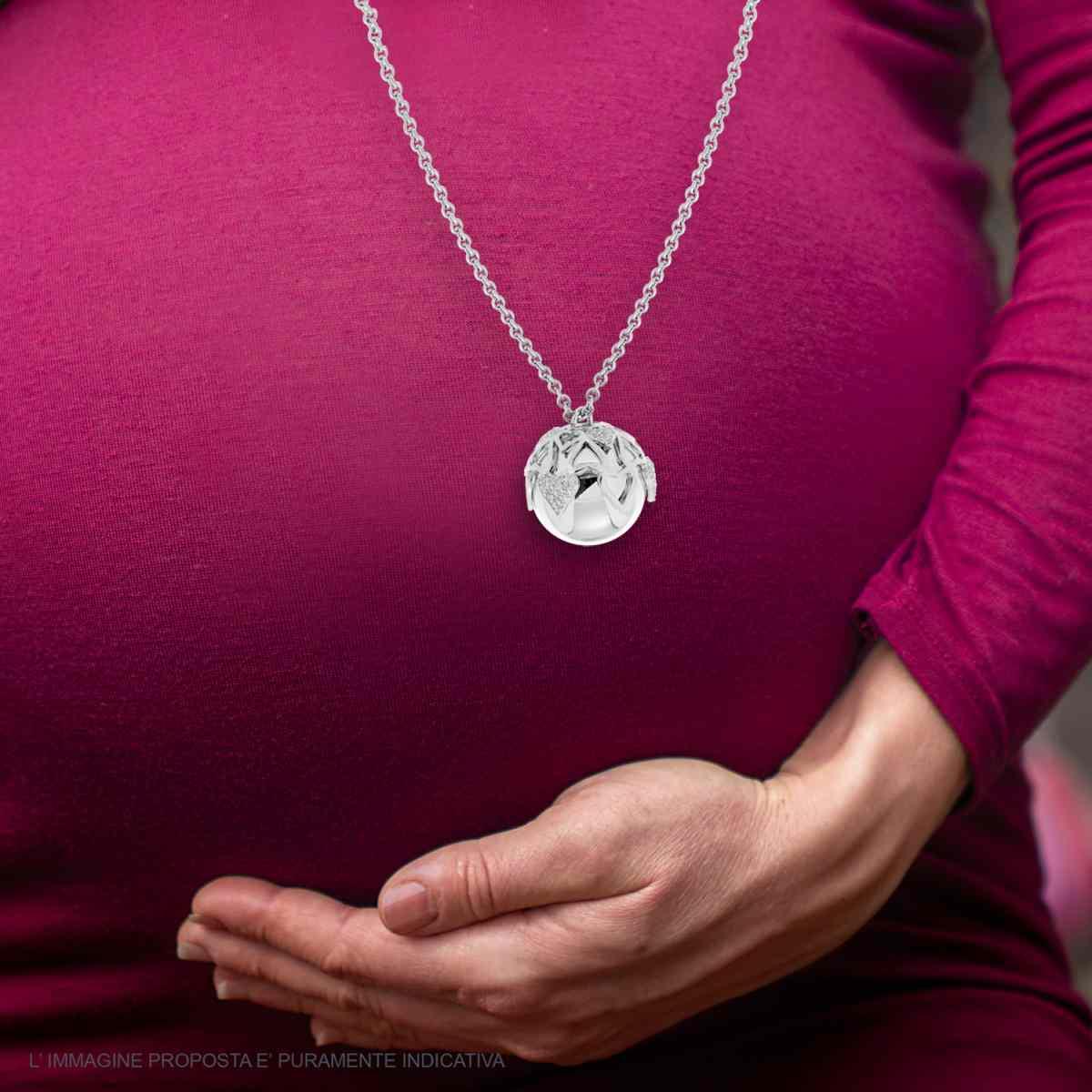 Collana Catena Forzatina con Chiama Angeli con Cuori e Crystal Bianchi in ACCIAIO