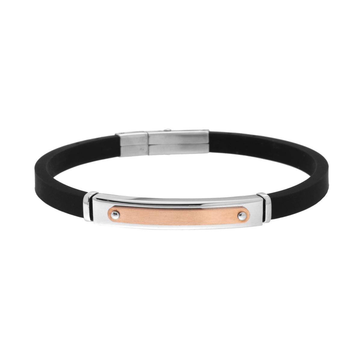 Bracciale Uomo in PVC Caucciu Nero con Targa e accessori in ACCIAIO