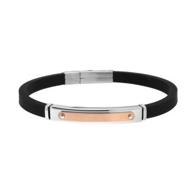 Bracciale Uomo in PVC Caucciu Nero con Targa e accessori in ACCIAIO