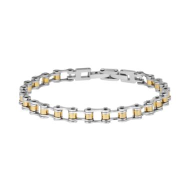 Bracciale Uomo Maglia Imperniata Bicicletta con dettagli colore Oro in ACCIAIO