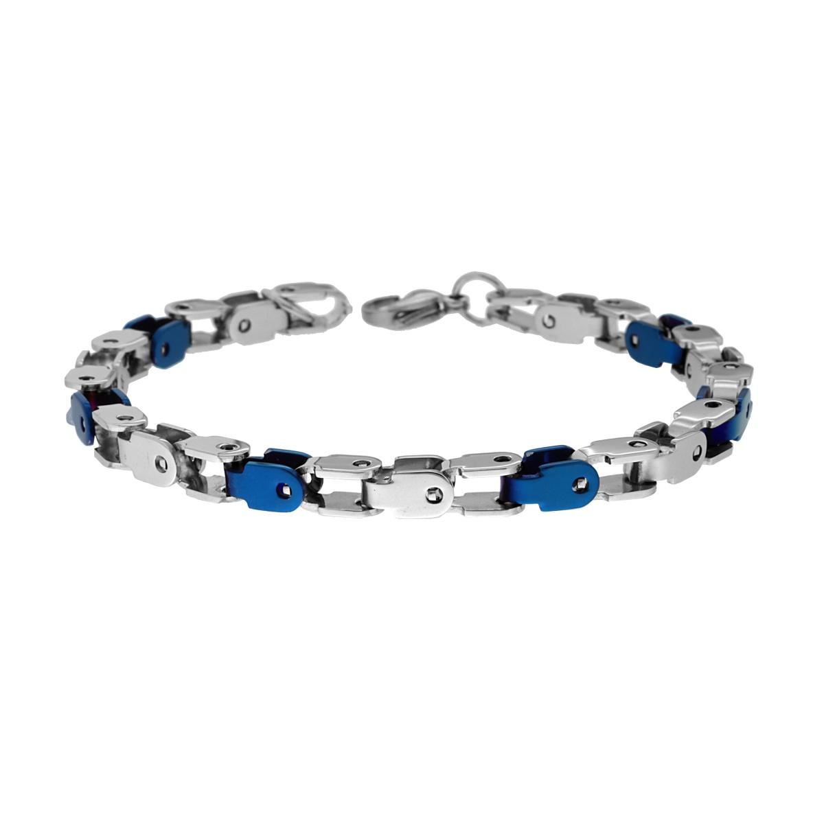Bracciale Uomo Maglia Imperniata Maglia bicolore Blu e ACCIAIO