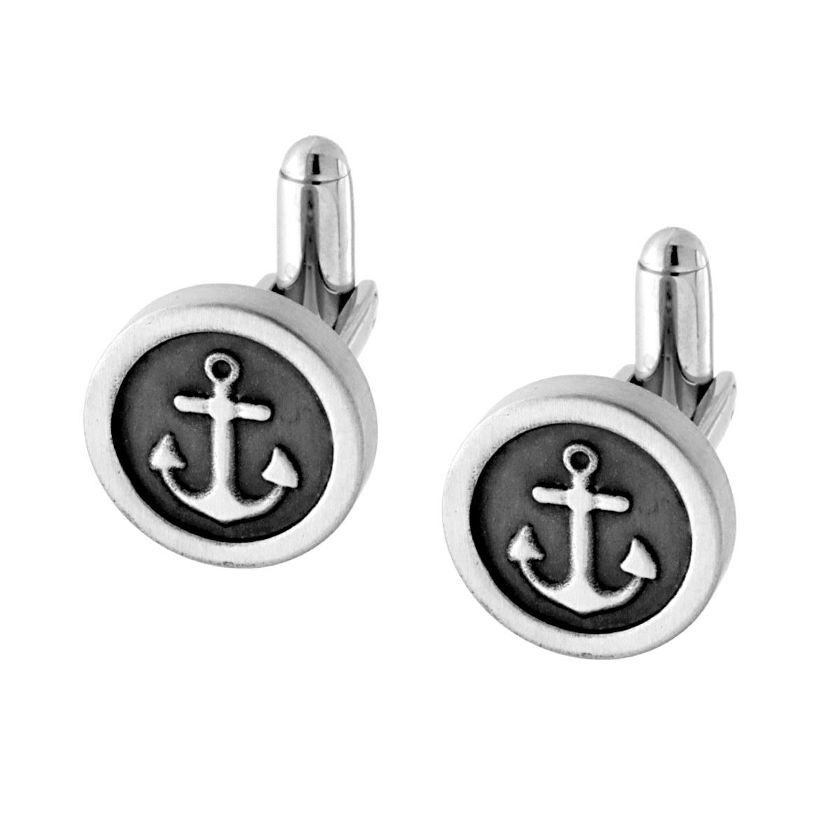 Accessori Gemelli Tondi con Ancora in ACCIAIO Brunito