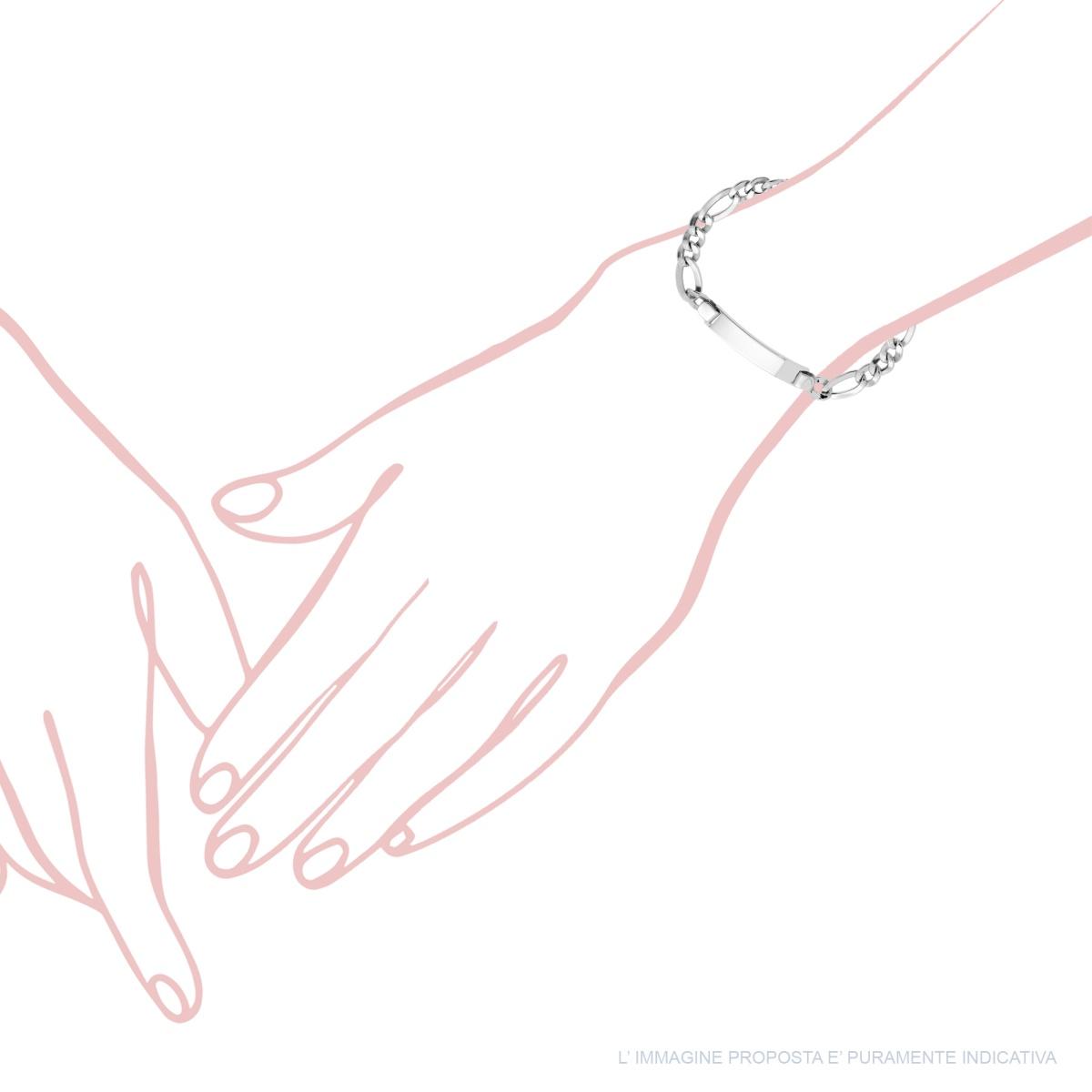 Bracciale Targa Uomo con Catena Figaro Alternata Piatta Vuota 180 3+1 cm 20 in ARGENTO 925 Galvanica Rodio