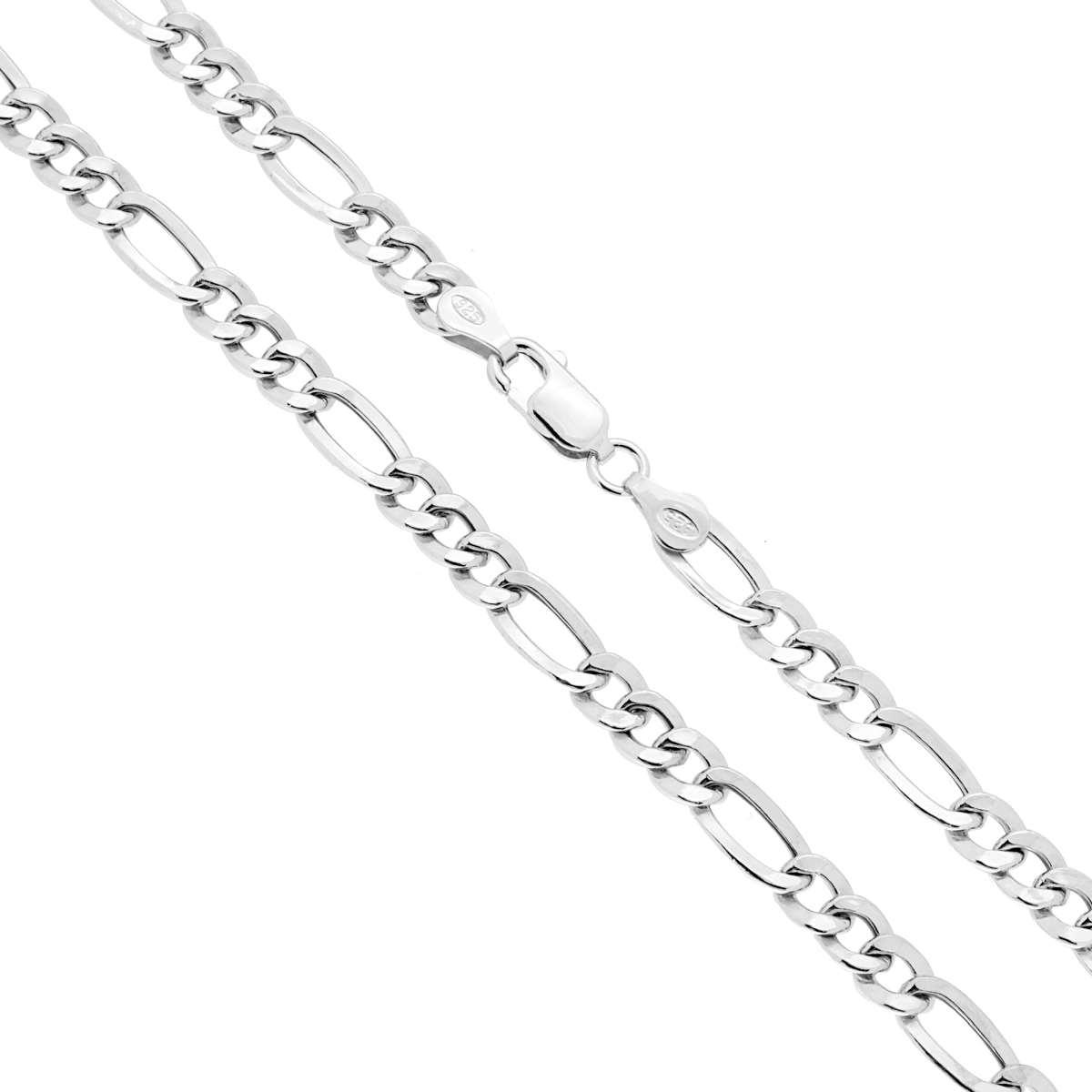 Catena Figaro Alternata 3+1 Piatta e Vuota 120 sezione mm 5.2 lunghezza cm 55 in ARGENTO 925