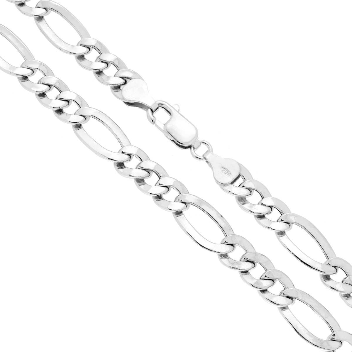 Catena Figaro Alternata 3+1 Piatta e Vuota 160 sezione mm 8 lunghezza cm 50 in ARGENTO 925