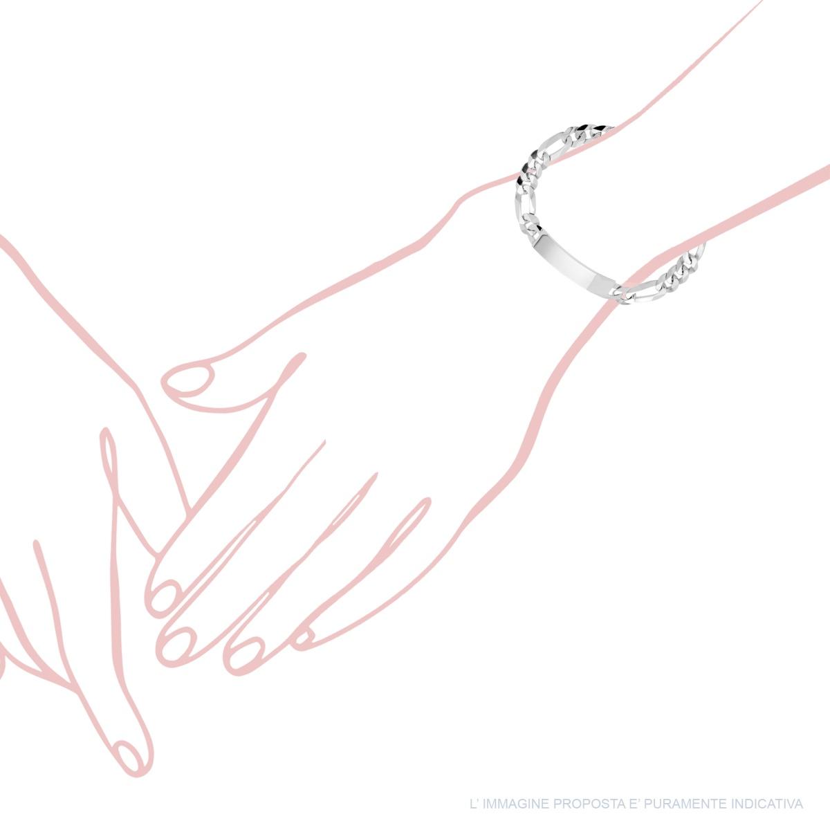 Bracciale Targa Uomo con Catena Figaro Alternata 3+1 Diamantata 6 lati 200 cm 22 in ARGENTO 925