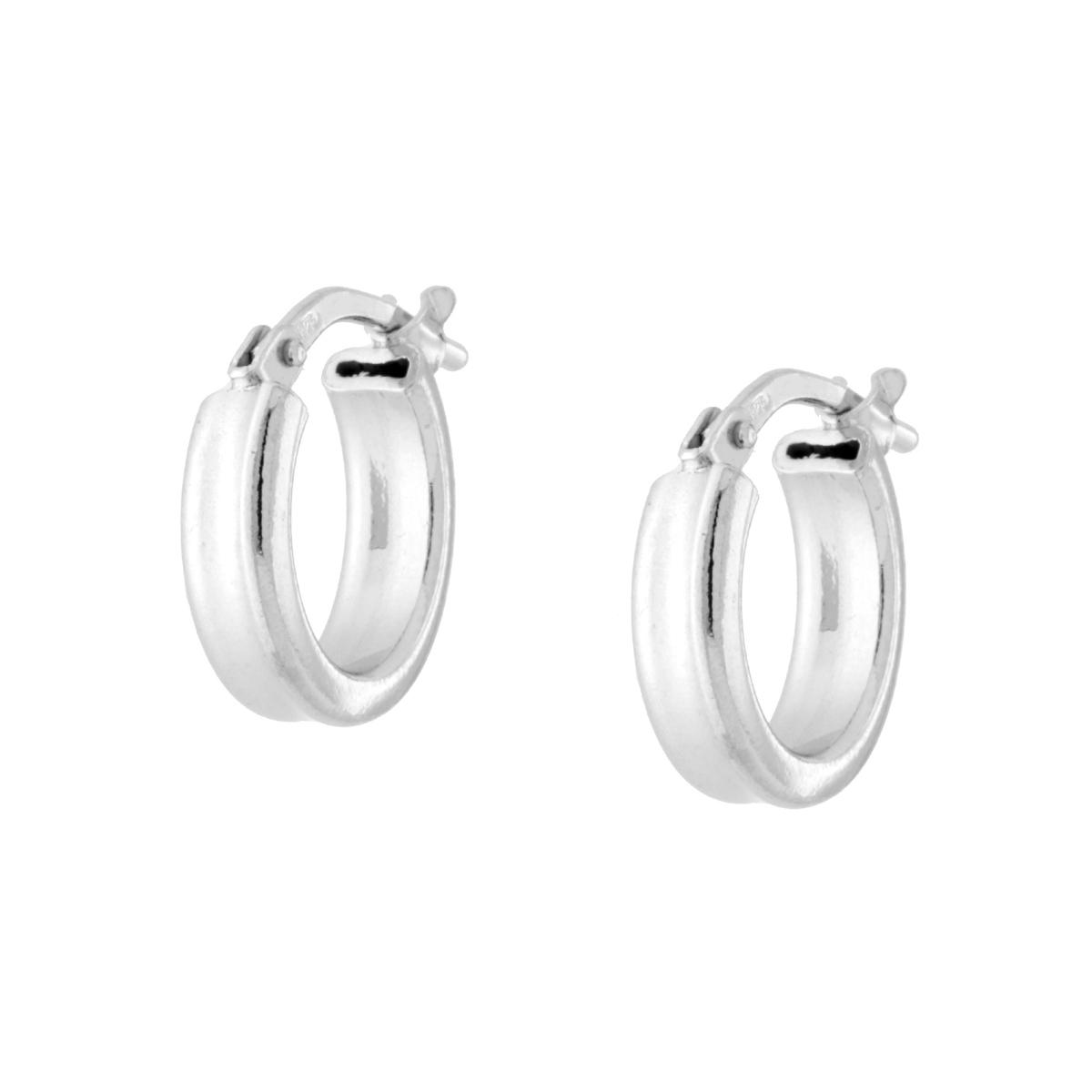 Orecchini Cerchio Liscio mm 12 sezione canna rettangolare mm 3,2 x 1,6 in ARGENTO 925 Galvanica Platino