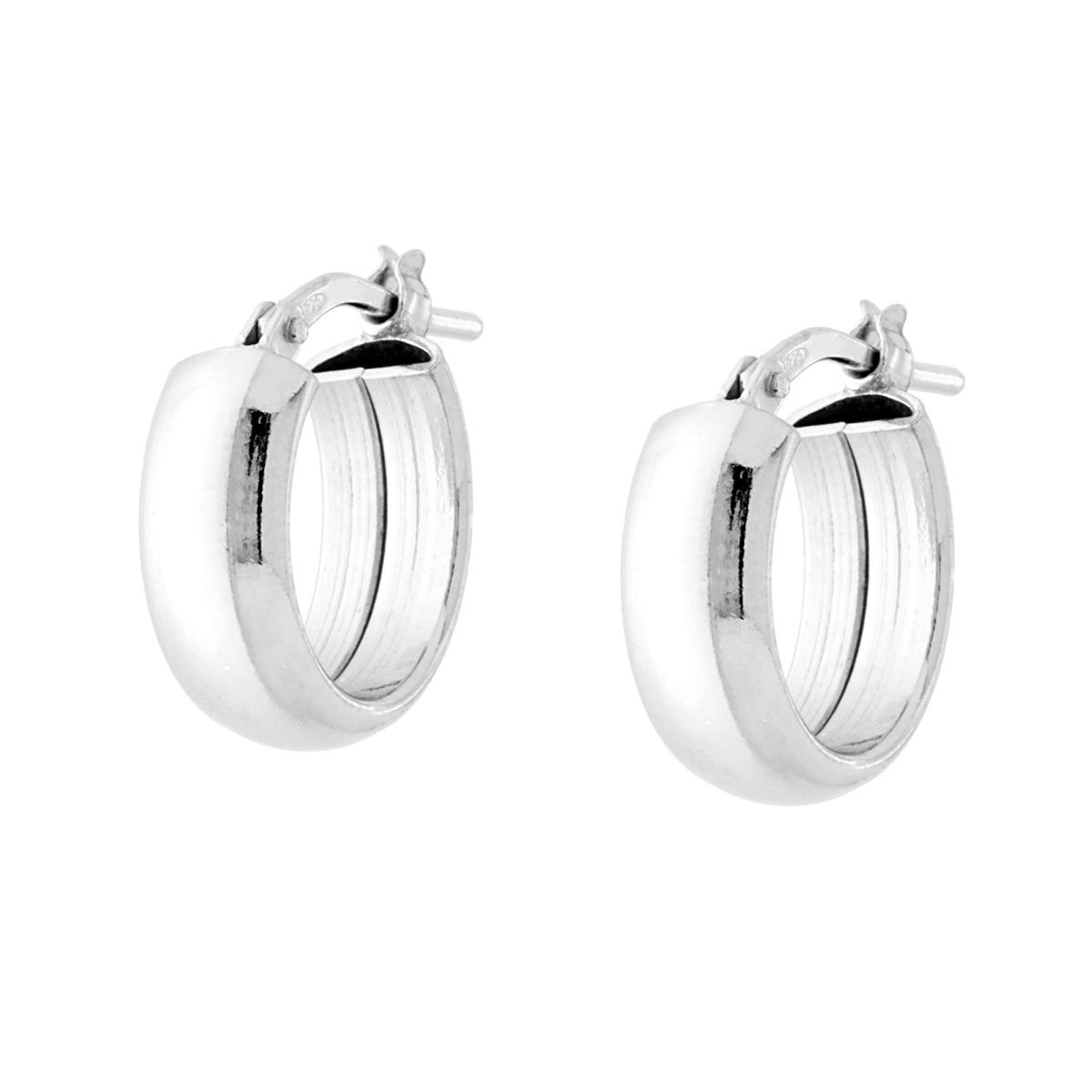 Orecchini Cerchio Liscio mm 14 sezione canna semiovale mm 5 x 1,7 in ARGENTO 925 Galvanica Platino