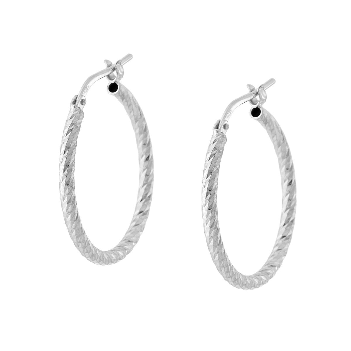 Orecchini Cerchio Diamantato mm 24 sezione canna mm 2 in ARGENTO 925 Galvanica Platino