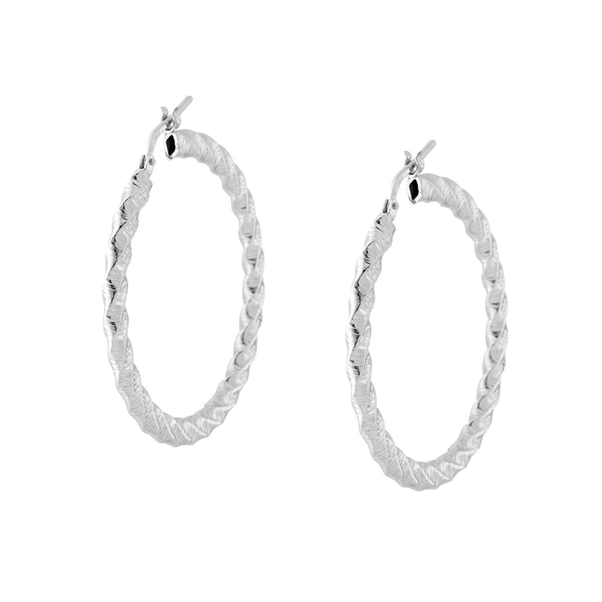 Orecchini Cerchio Torchon Diamantato mm 36 sezione canna mm 2 x 3 in ARGENTO 925 Galvanica Rodio