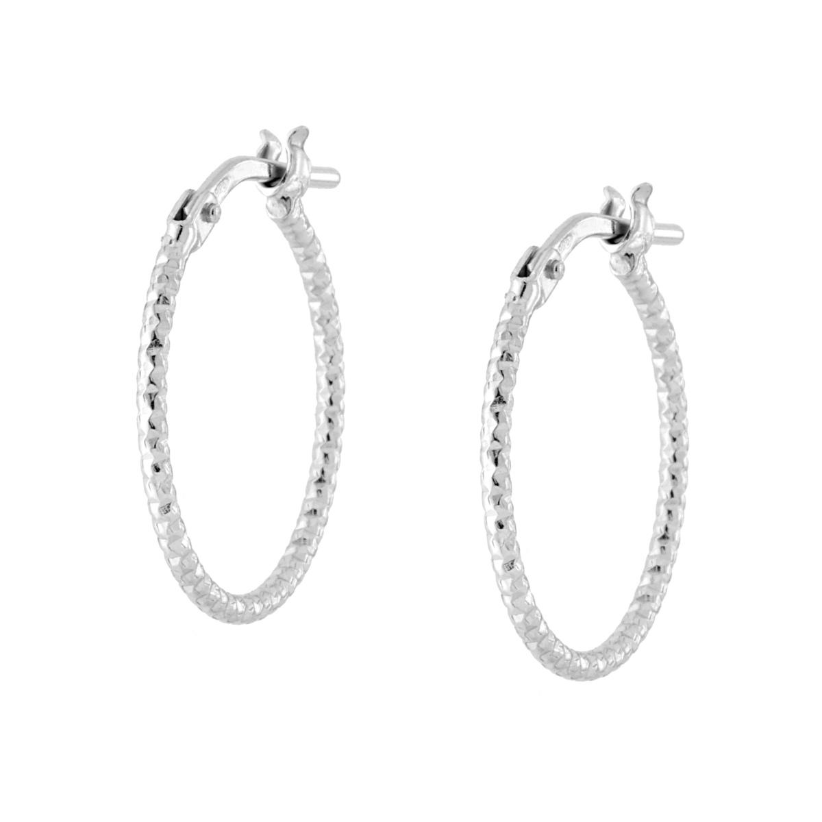 Orecchini Cerchio Diamantato mm 17 sezione canna mm 1,2 in ARGENTO 925 Galvanica Rodio