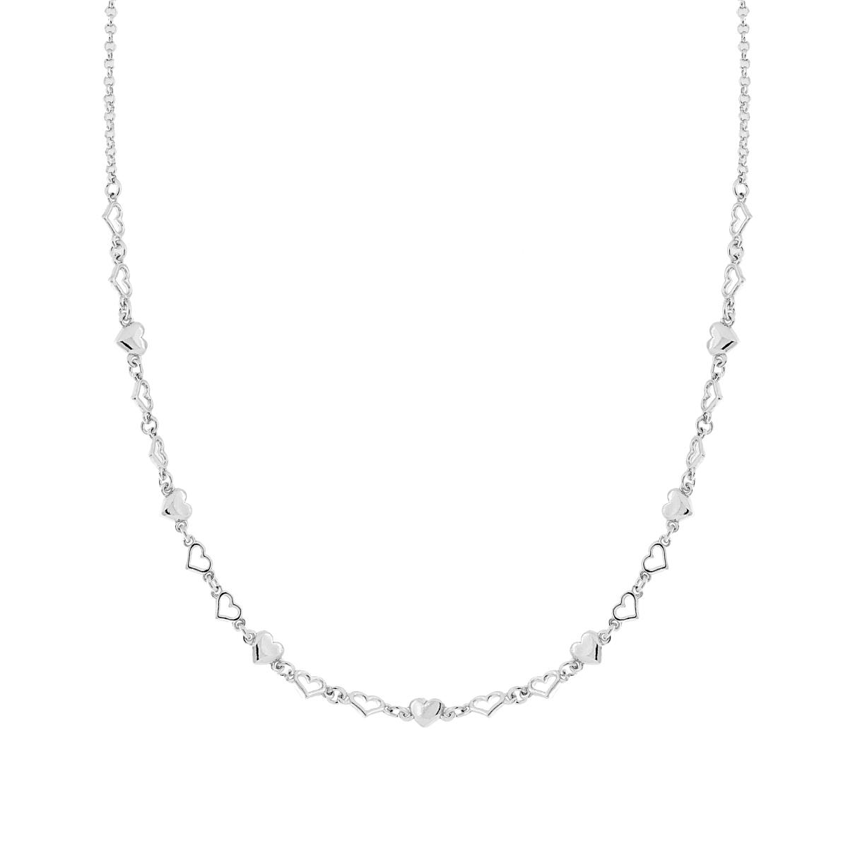 Collana Catena Rolo Diamantata con Cuori in ARGENTO 925 Galvanica Rodio