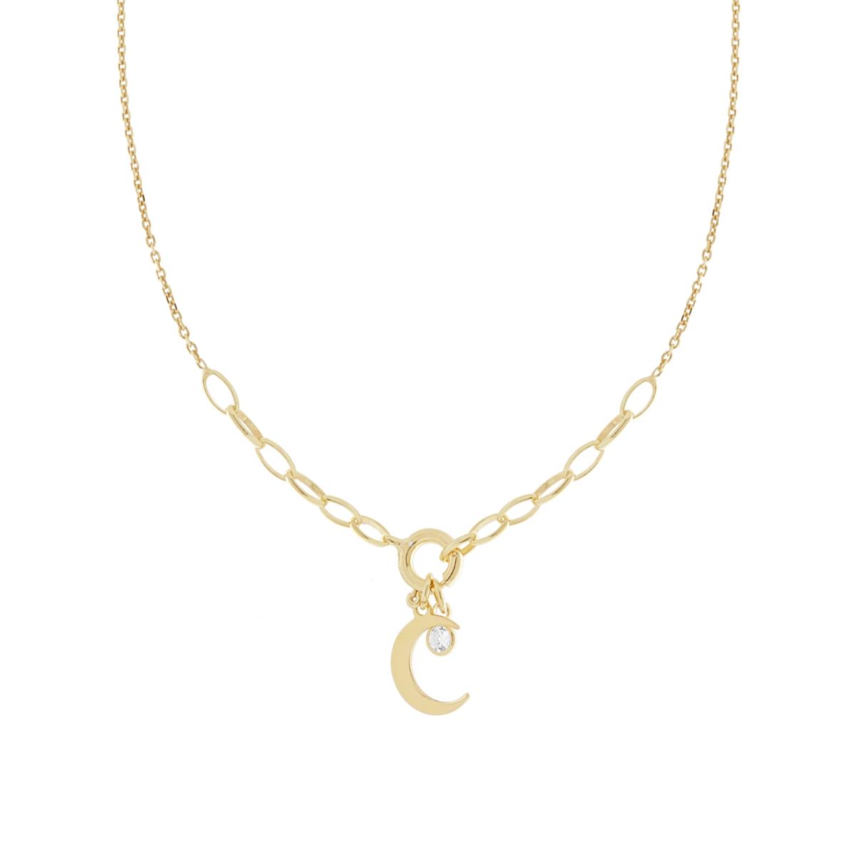 Collana Catena Forzatina ovale con Punto Luce Cubic Zirconia Bianco e Luna plain in ARGENTO 925 Galvanica Oro