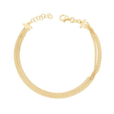 Bracciale tre fili Catena Grumetta Diamantata in ARGENTO 925 Galvanica Oro