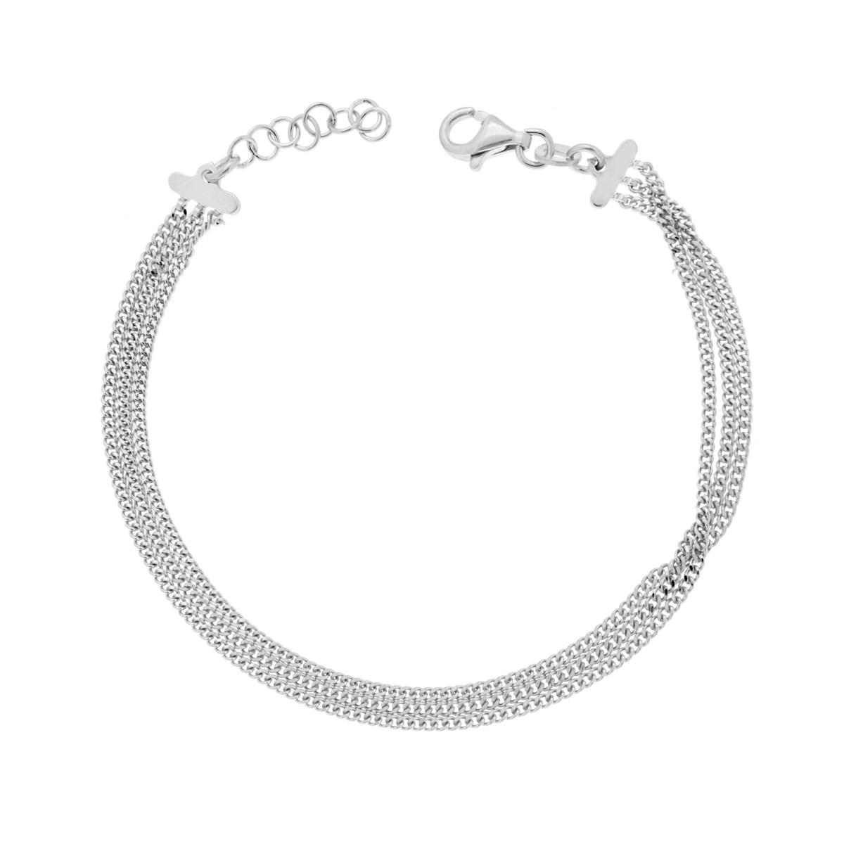 Bracciale tre fili Catena Grumetta Diamantata in ARGENTO 925 Galvanica Rodio