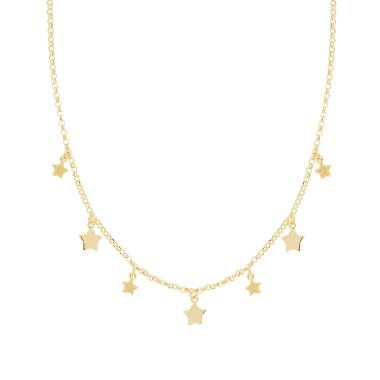 Collana Catena Rolo Diamantata con Stelle pendenti in ARGENTO 925 Galvanica Oro