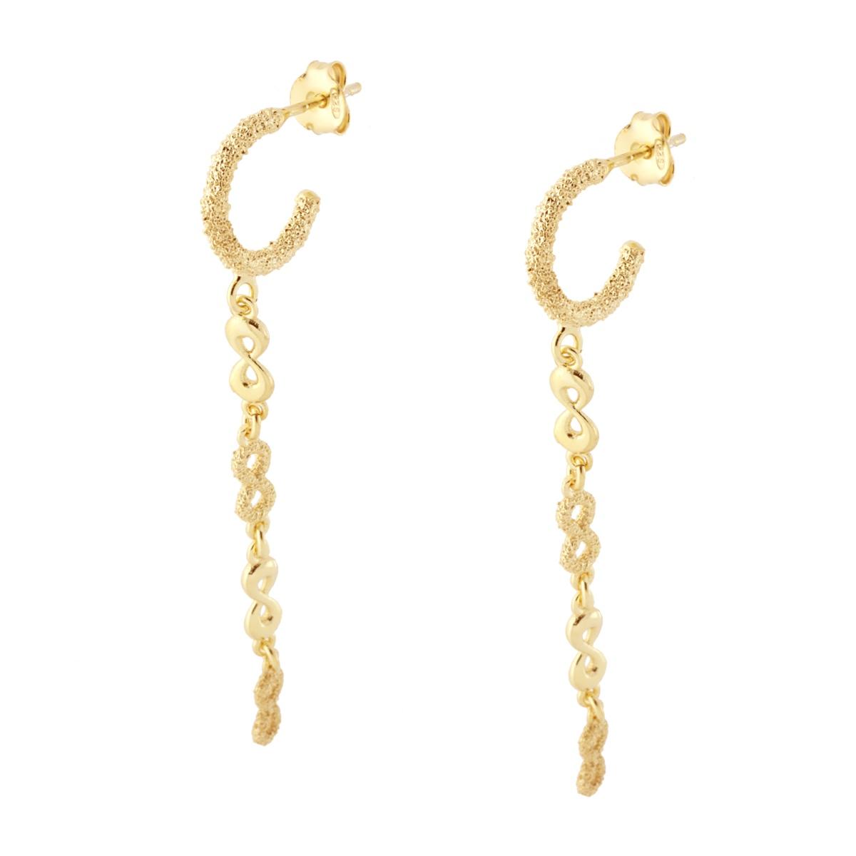 Orecchini Cerchio Diamantato con Catena Infinito pendente in ARGENTO 925 Galvanica Oro