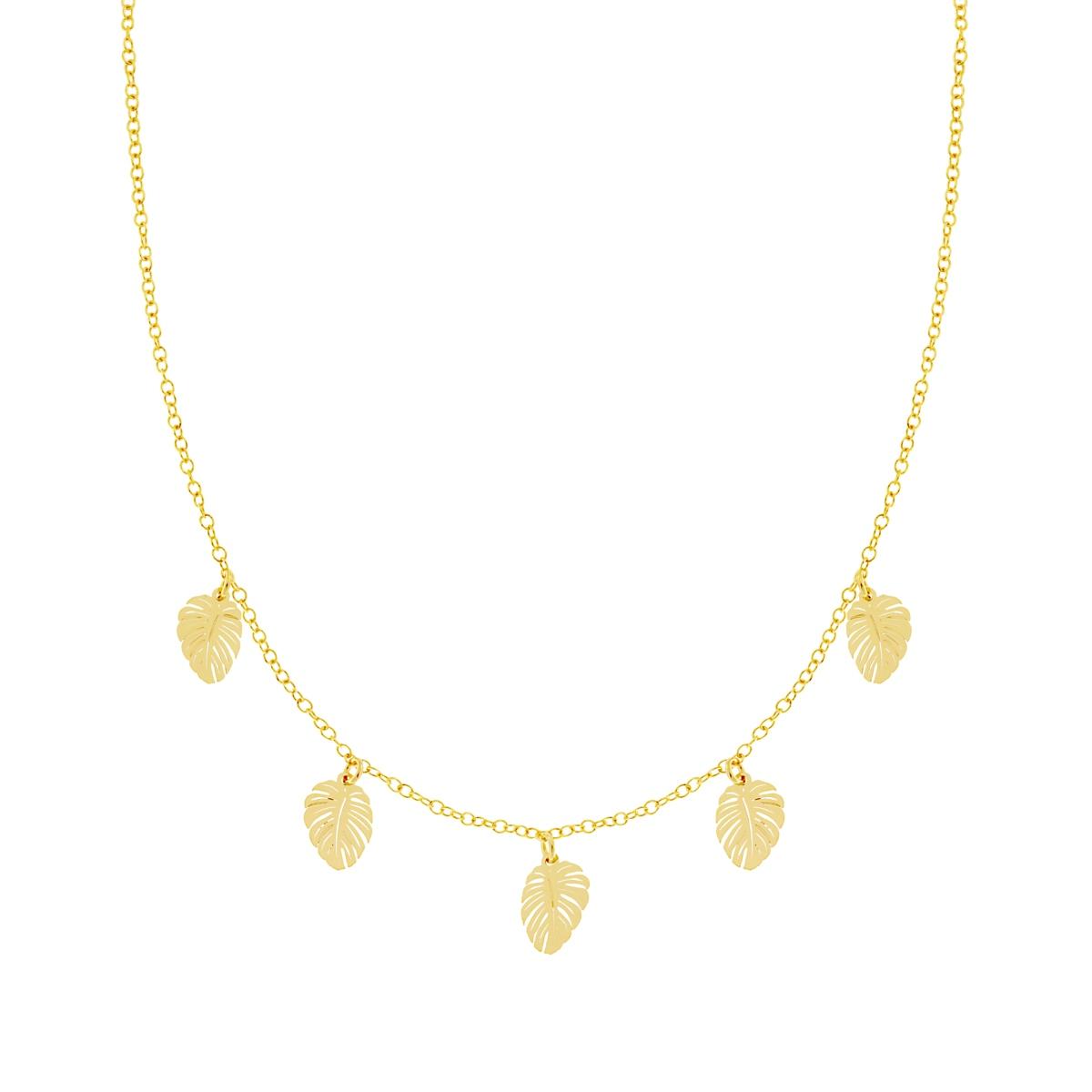 Collana Catena Forzatina con Foglie Monstera in ARGENTO 925 Galvanica Oro