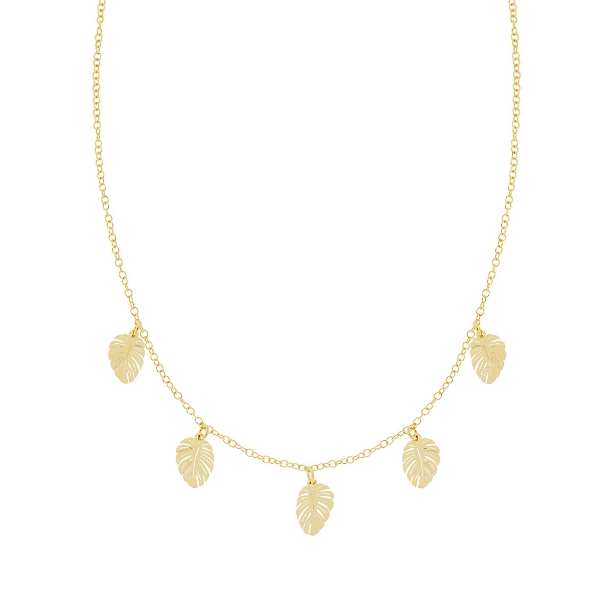 Collana Catena Forzatina con Foglie Monstera in ARGENTO 925 Galvanica Oro