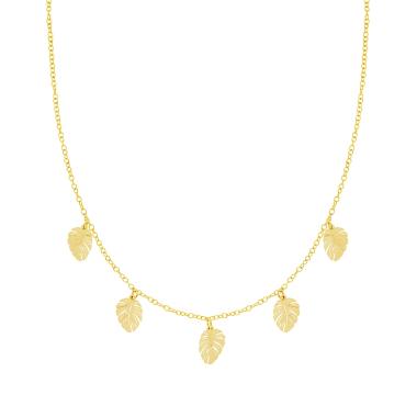 Collana Catena Forzatina con Foglie Monstera in ARGENTO 925 Galvanica Oro