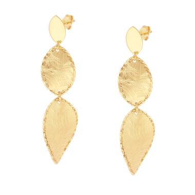 Orecchini con Foglie Diamantate pendenti in ARGENTO 925 Galvanica Oro
