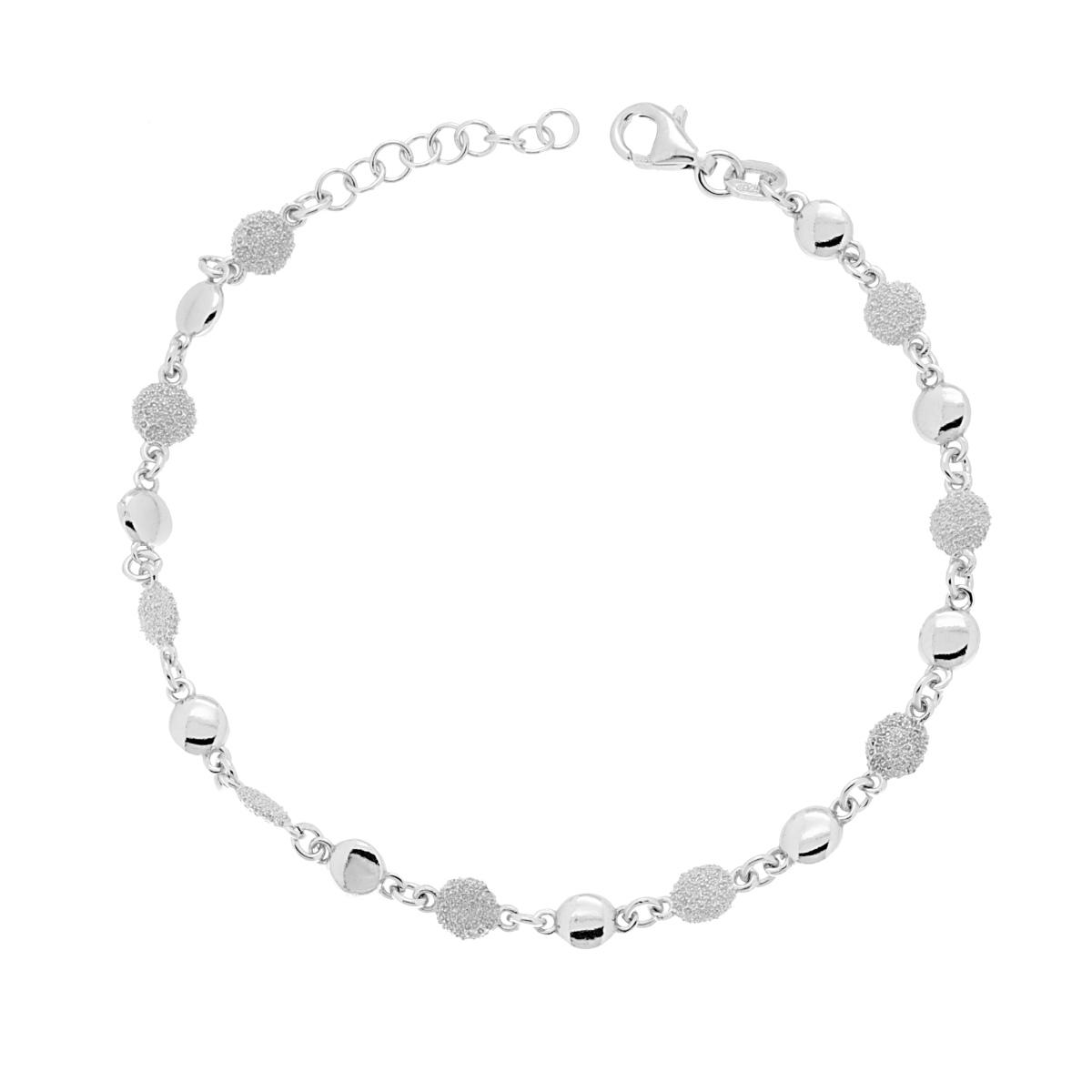 Bracciale Catena Tondi Lisci e Diamantati in ARGENTO 925 Galvanica Rodio