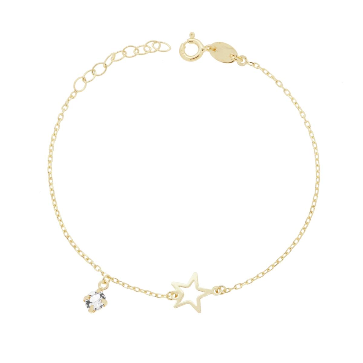 Bracciale Catena Forzatina Diamantata con Punto Luce Cubic Zirconia Bianco e Stella in ARGENTO 925 Galvanica Oro