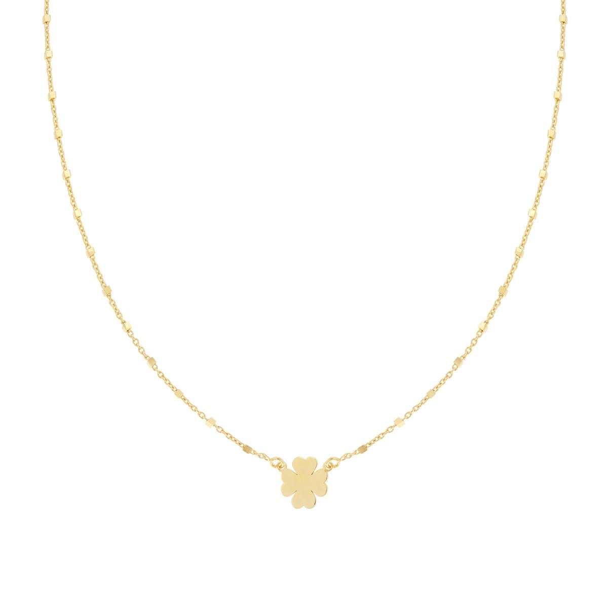 Collana Catena Forzatina con Cubetti Diamantata e Quadrifoglio plain in ARGENTO 925 Galvanica Oro