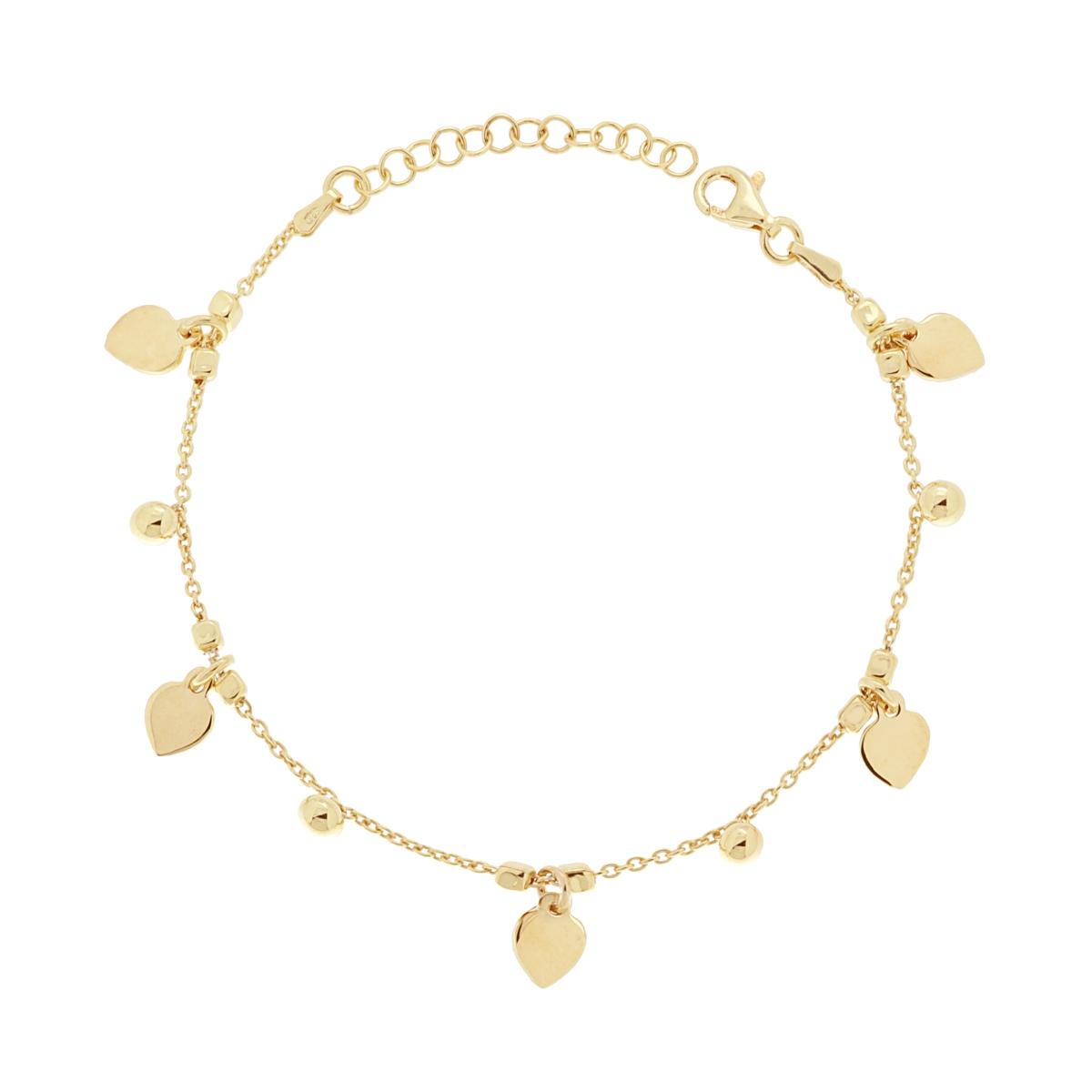 Bracciale Catena Forzatina con Cuori e Palline pendenti in ARGENTO 925 Galvanica Oro