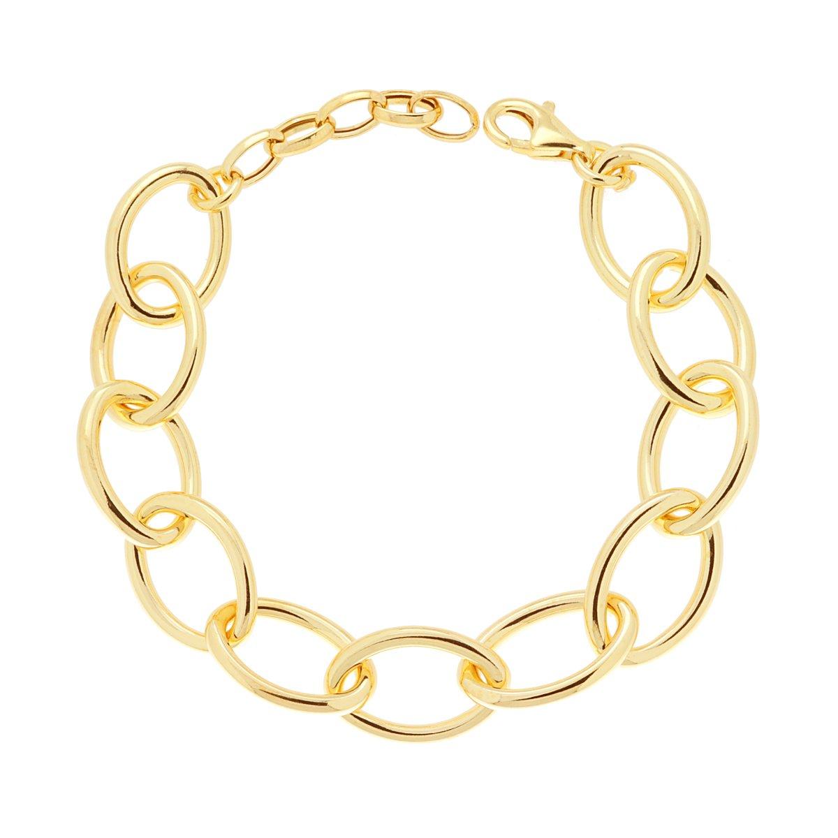 Bracciale Catena Forzatina Ovale mm 14 cm 18+4 in ARGENTO 925 Galvanica Oro