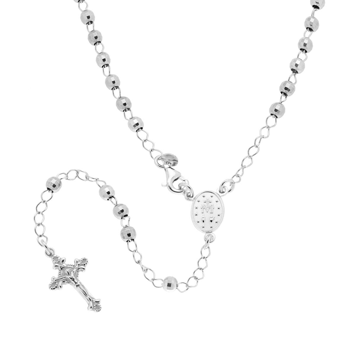 Collana Rosario cm 45 con Grani a pallina Diamantata mm 4 in ARGENTO 925 Galvanica Rodio