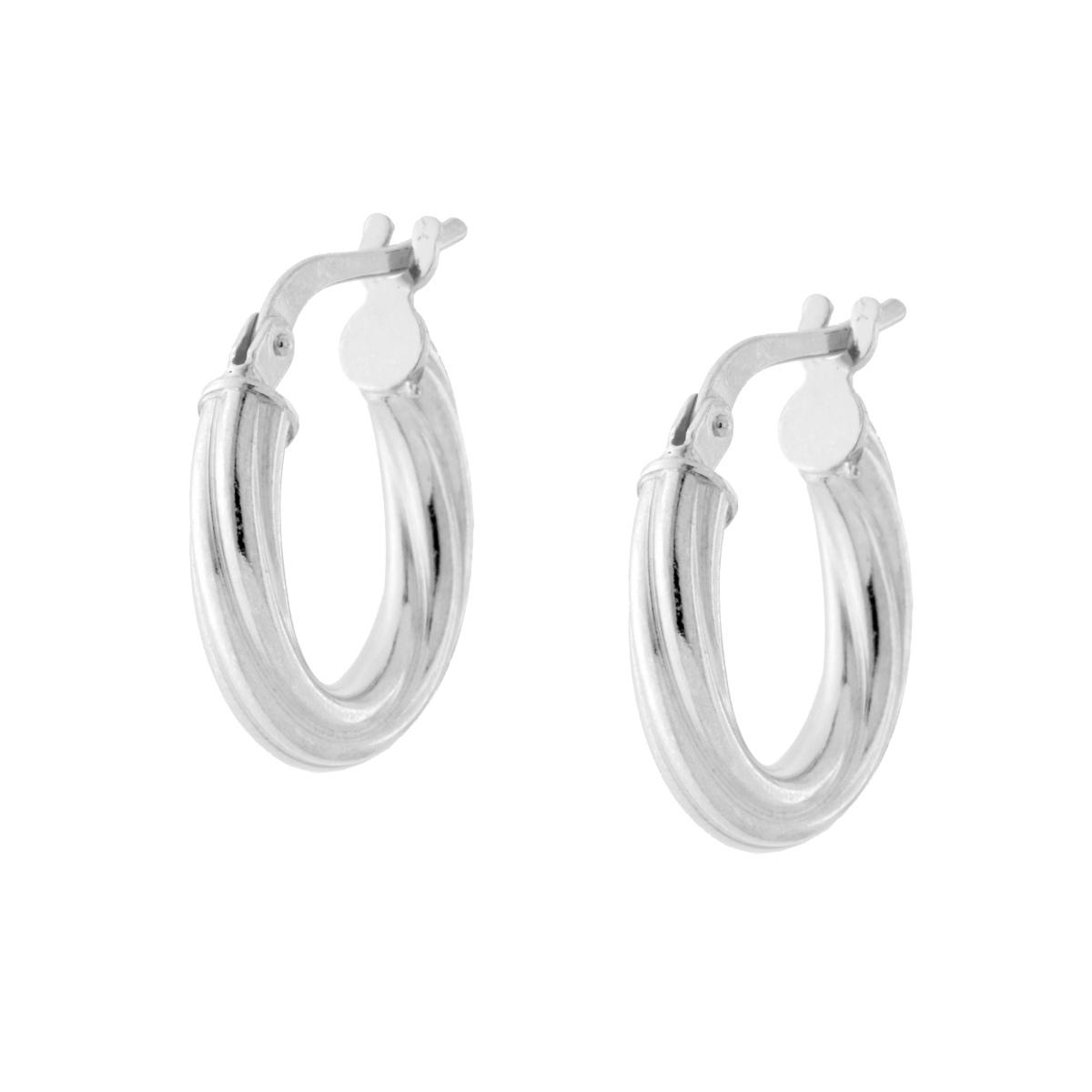 Orecchini a Cerchio mm 15 con Canna Torchon mm 3 in ARGENTO 925 Galvanica Rodio