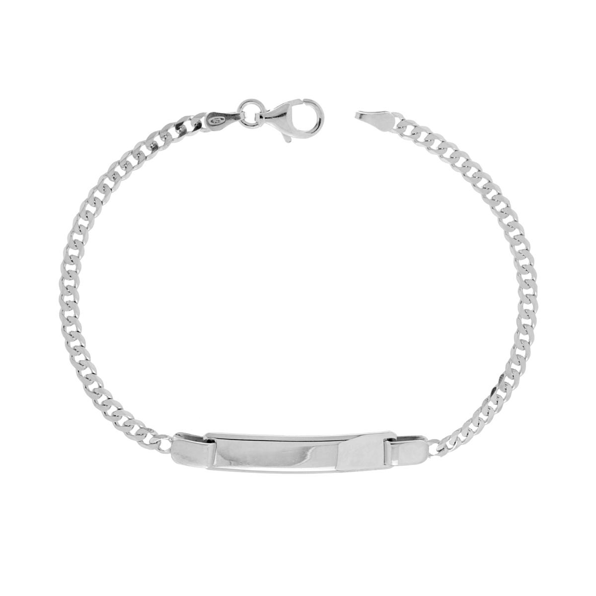 Bracciale Targa Uomo con Catena Grumetta Extraflat cm 19 in ARGENTO 925 Galvanica Rodio