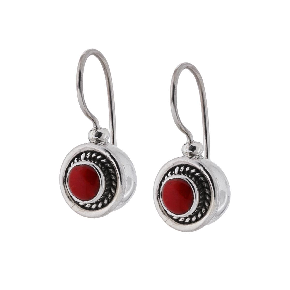 Orecchini Etnici Tondi con Pietra Corallo in ARGENTO 925