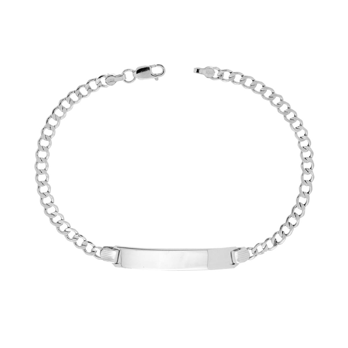Bracciale Targa Uomo con Catena Grumetta Vuota cm 20 in ARGENTO 925 Galvanica Rodio