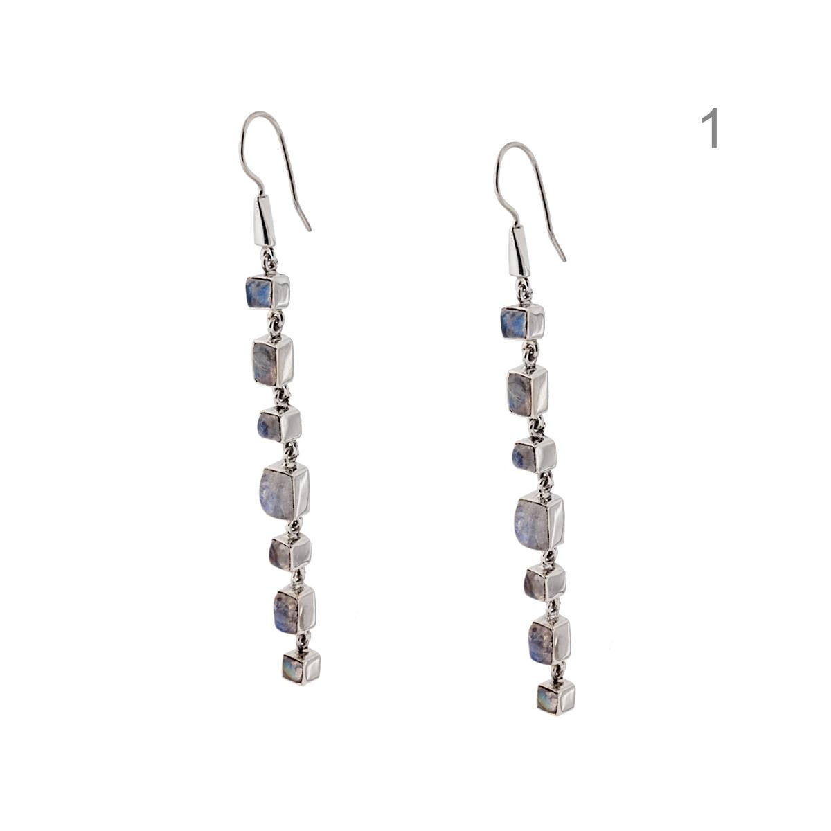 Orecchini Etnici Lunghi con Pietre Naturali Rettangolari in ARGENTO 925