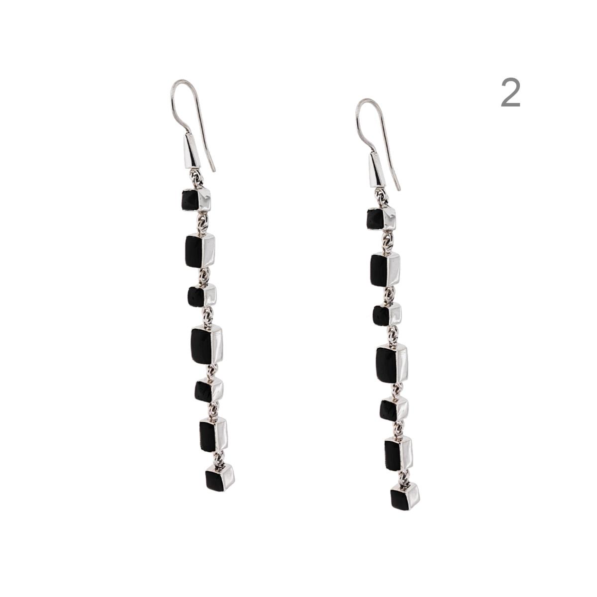 Orecchini Etnici Lunghi con Pietre Naturali Rettangolari in ARGENTO 925