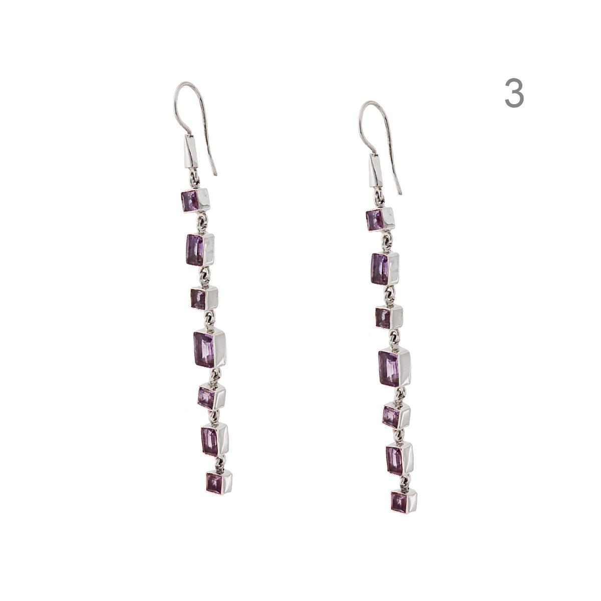 Orecchini Etnici Lunghi con Pietre Naturali Rettangolari in ARGENTO 925