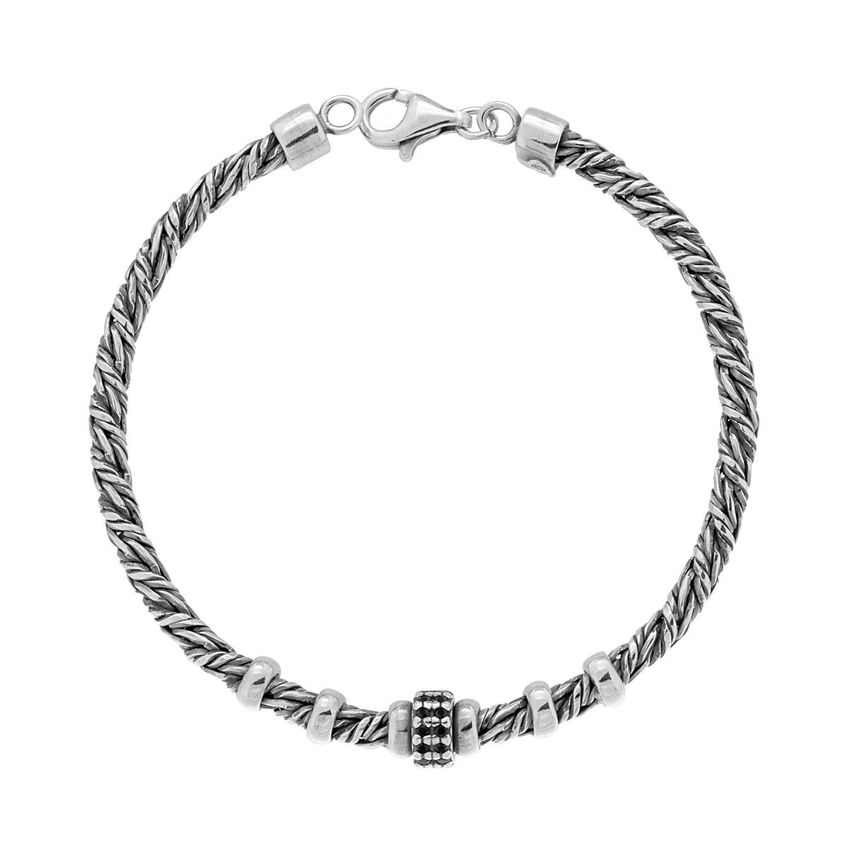 Bracciale Catena intrecciata con Cubic Zirconia Nero e accessori in ARGENTO 925 Ossidato