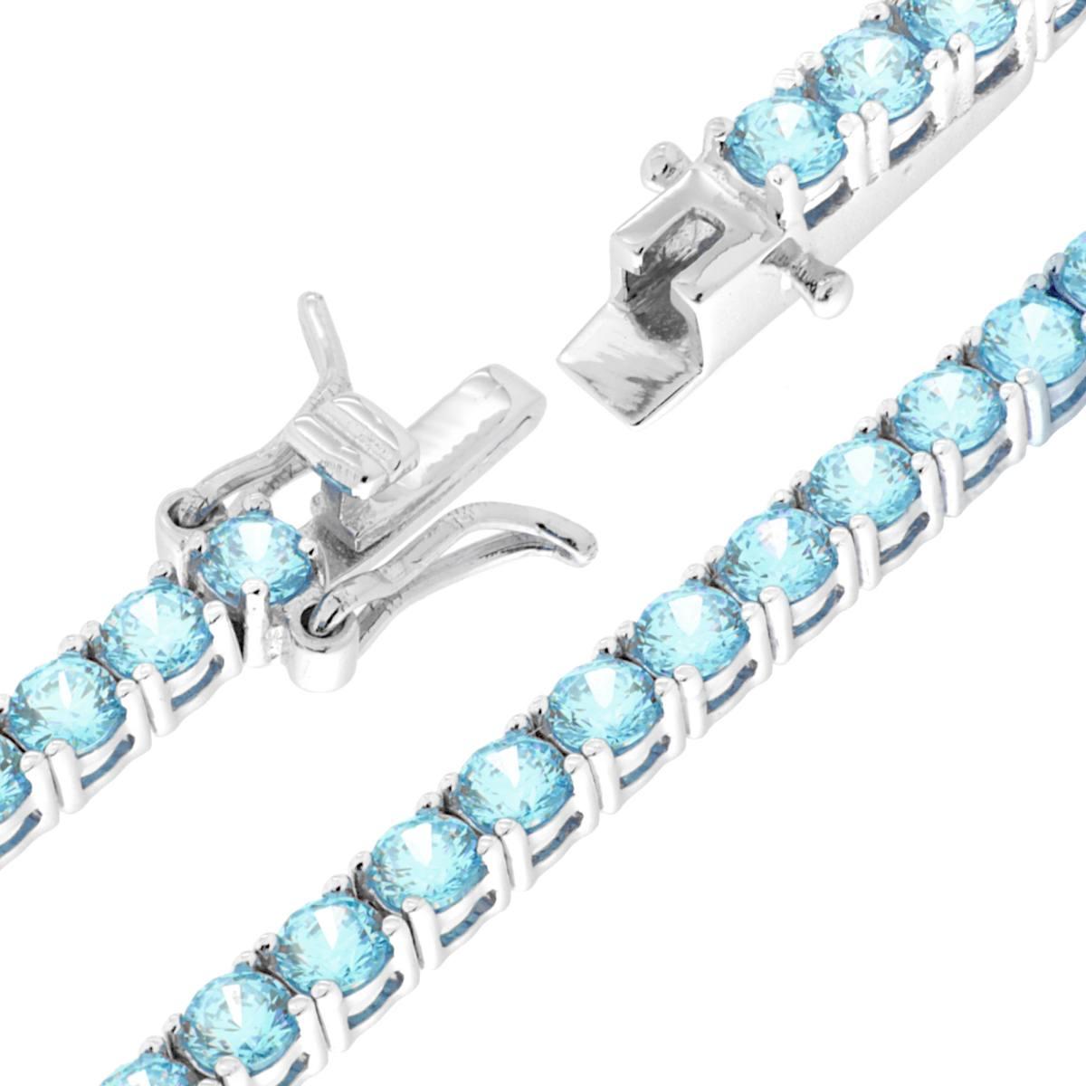 Bracciale Tennis Griffe cm 18 con Zirconi mm 3 Acquamarina in ARGENTO 925 Galvanica Rodio